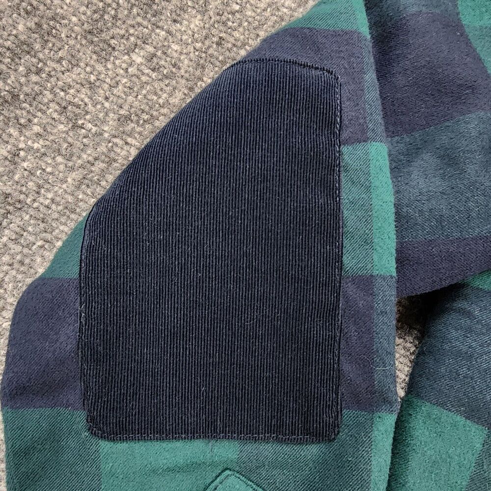 Orvis Shirt Womens Small Blue Green Plaid Fleece Lined Snap Shacket Elbow Patch - Picture 9 of 16